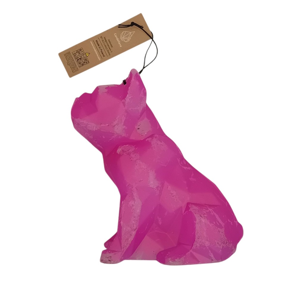 New W/ Defects Candellana Bulldog Candle - Hot Pink‎ Low Poly Dog Sculpture READ